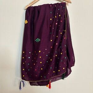 Purple Saree with Multicolor Dots/Mirros and Tassels